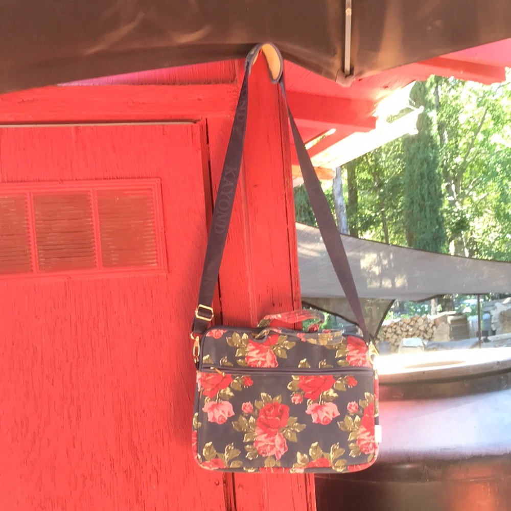 Navy Floral Crossbody lap top Bag with Rose Print